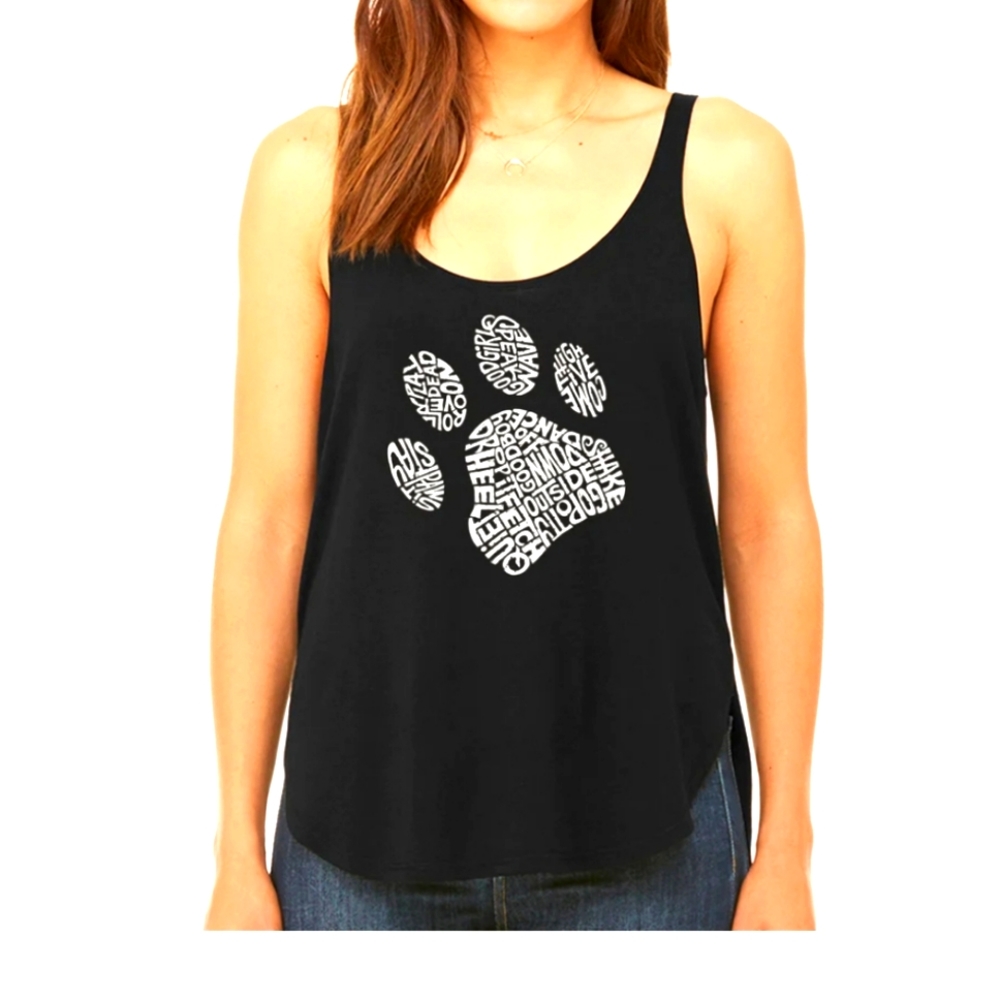 LA POP ART WOMEN'SWORD ART FLOWY TANK- DOG PAW
